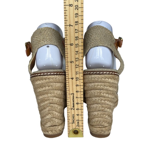 Tory Burch Macy Metallic Linen Peep Toe Knotted Band Espadrille Wedge Heel sz 10 - Picture 10 of 14